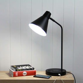Desk Lamp E27 42W 540mm Matte Black USB