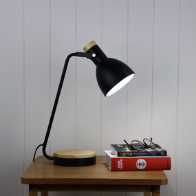 Desk Lamp - E27 42W 420mm Black and Timber