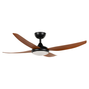 132cm 52inch Matte Black and Walnut Ceiling Fan With Light and Remote 35W 6 Speed