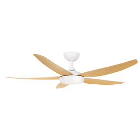 Matte White and Oak Ceiling Fan With Light and Remote 142cm 56inch 35W 6 Speed