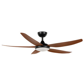 142cm 56inch Matte Black and Walnut Ceiling Fan With Light and Remote 35W 6 Speed