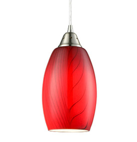 Modern Pendant, Red Handcrafted Glass, Variable Cord