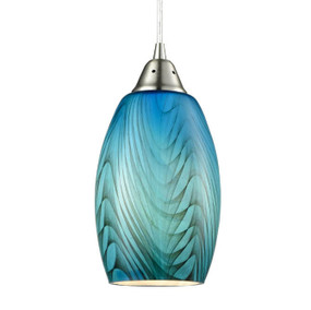 Modern Pendant Light, Blue - Handcrafted Glass, Variable Cord