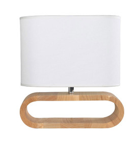 Contemporary E27 table lamp - Blonde Wood and White Cloth Shade
