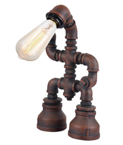Rustic interior decorative aged iron pipe table lamp 370 mm