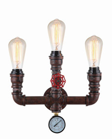 Sconces | STEAM series: interior decorative aged iron pipe wall light - 3 E27 Globes