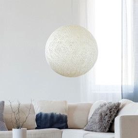 Rustic Pendant Light - White Woven String Sphere 0.6m