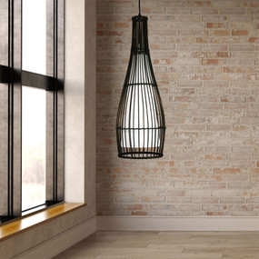 Rustic Rattan Pendant Light - Cage Cane With Cotton Inner