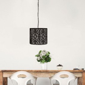 Pendant Light - Black Wrought Metal, Stunning Cutout - Rustic 35