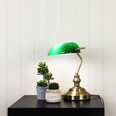 green lamp desk