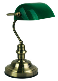 Bankers Lamp Touch Antique Brass / Dark Green