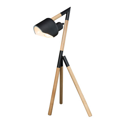 Black Metal With Timber Tripod Table Lamp