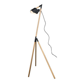 Kyoto Tripod Floor Lamp - Black Metal With Timber