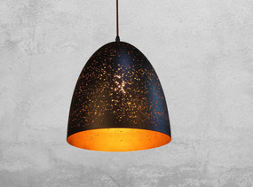 Rustic Black Pendant Light - High Dome Shape Gold Interior