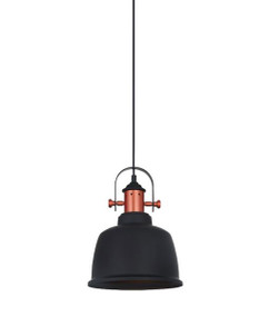 Industrial Pendant Light - Black Iron Bell, Copper Plated - Alta