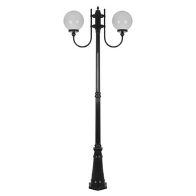 Lisbon Twin 25cm Sphere Curved Arms Tall Post Light - Black Finish / E27
