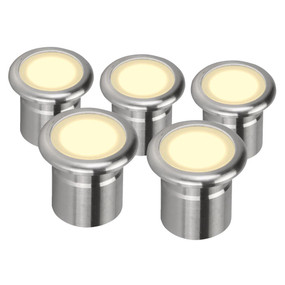 Five Pack 12V 3W LED Deck Lights - Stainless Steel Finish / Warm White LED