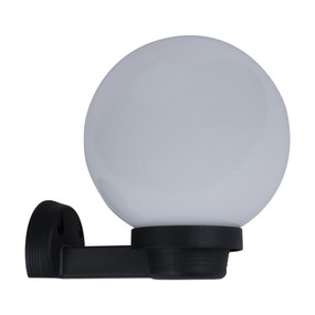 200mm Sphere & Arm 240V Polycarbonate Wall Light - Black Finish & Opal Sphere / E27