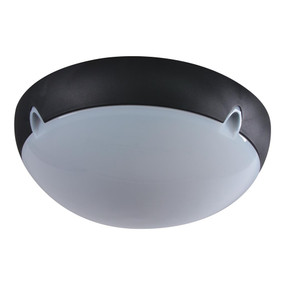 Medium Round 240V Polycarbonate Ceiling Light - Black Trim / E27
