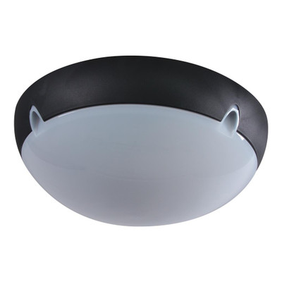 340mm Medium Round 240V Polycarbonate Ceiling Light - Black Trim / E27