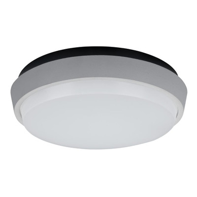 240mm Round 20W Splashproof LED Ceiling Light Silver Trim / Warm White LED
