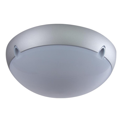 340mm Round 240V Polycarbonate Ceiling Light - Silver Trim / E27