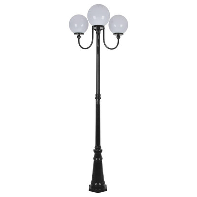 Light Post - Sophisticated Triple 25cm Spheres Curved Arms 2.3m Black