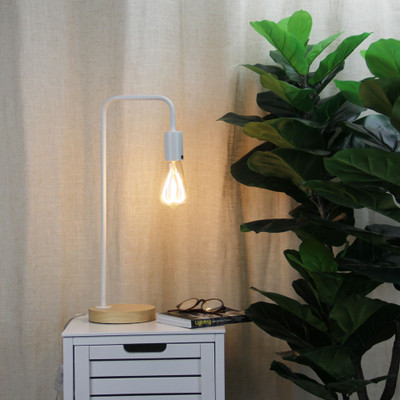 White Linear Lamp Base Teak with Arm