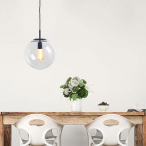 Pendant Light - Contemporary Black With Clear Glass 30cm
