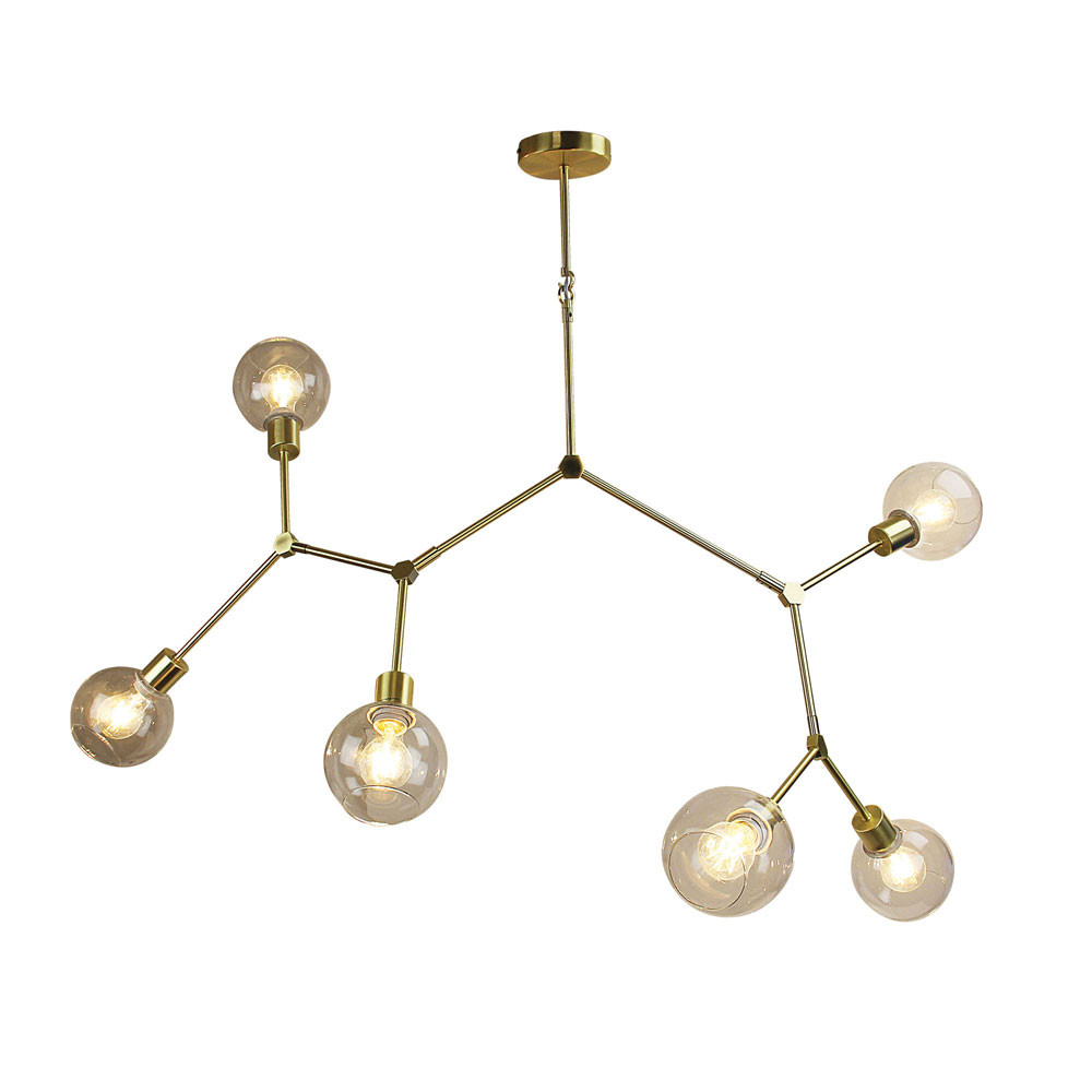 Contemporary 6 Light Pendant Satin Brass / Clear Glass | Lighting Style