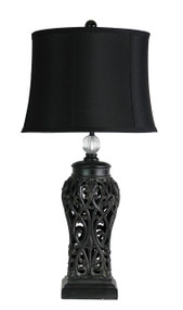 Period Antique Black Cut Table Complete Lamp