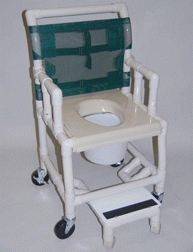 Shower Chair- Vacuum Formed Molded Seat- 18 Int Width- Drop Arm- Sliding Footrest With 2 Wheels On Footrest- 7 Qt Pail # SC6013DVAC-DA-SFWW