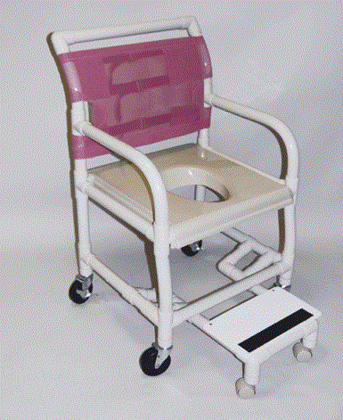 Shower Chair- Vacuum Form Molded Seat- 24 Int. Width- Sliding Footrest With 2 Wheels On Footrest- 7 Qt Pail # SC6014XVAC-VACSFWW