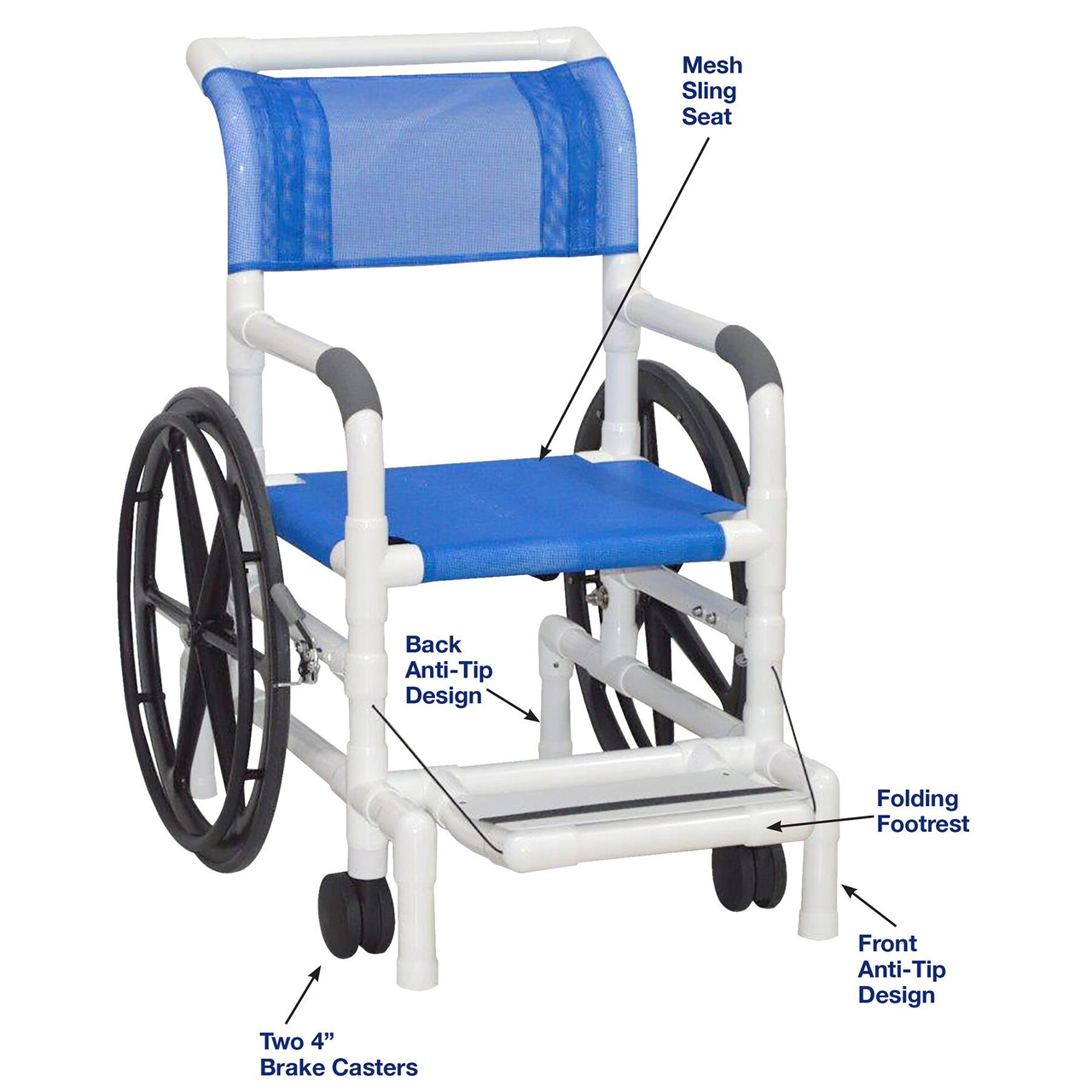 MJM International Self propelled AQUATIC / REHAB shower transport chair 18" internal width 24
