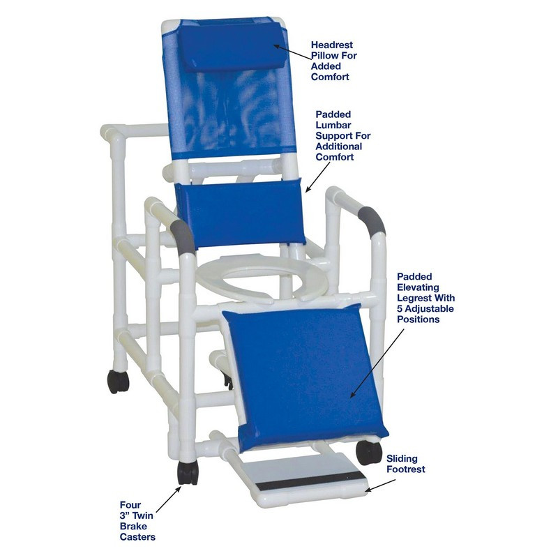 MJM International Reclining shower chair with deluxe elongated open