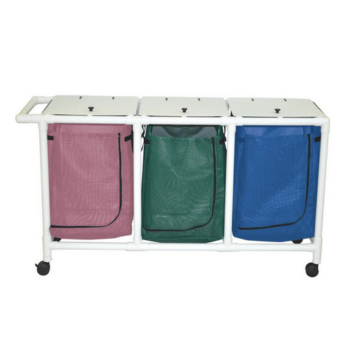 MJM International - Space saving triple hamper with leak proof bags only (35 gallon capacity per bag)- 3" twin casters - # 217-T-LP