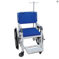 MJM International - NON-Magnetic self propelled aquatic / rehab shower transport chair 22" internal width -350 lbs capacity - # 135-22-24W-MRI - Shown Here With Optional IV Pole