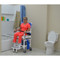 MJM International - Dual Shower/Transferchair (woodtone) w/deluxe elongated open front soft seat - 300 lbs weight cap. - WTD118-5-SLIDE-N - Transfer patients with ease.