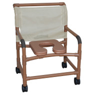 Woodtone Extra-wide shower chair 26" internal width- no bar in back- with open front soft seat- no commode pail- 4" twin casters- 425 lbs weight capacity - # WT126-4TW-NB-NC-SSDE