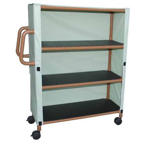 MJM International - Woodtone 3-shelf linen cart with mesh or solid cover- 4" casters- shelf size: 20" x 45"- 125 lbs per shelf--Designer Mesh - # WT345-3C-MTFM