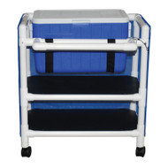 MJM International - Woodtone Hydration / ice cart- with 2 storage shelves- skirt cover / panels- 48 qt ice chest - # WT810-2 - Cart does not come with white PVC, it comes with woodtone (brown) PVC.