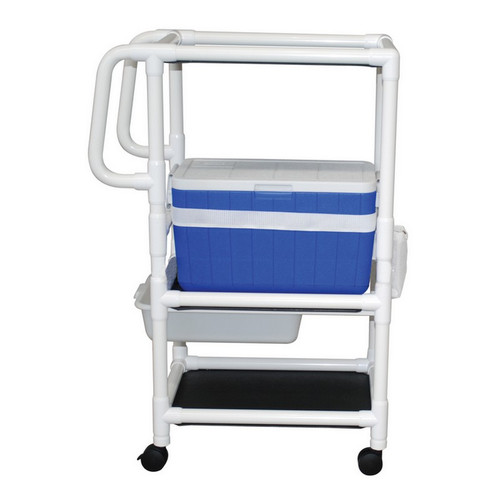 MJM International - Woodtone Hydration / ice cart with extra shelf- 48 qt ice chest - # WT820 - Cart does not come with white PVC, it comes with woodtone (brown) PVC.