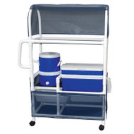 MJM International - Woodtone Hydration / ice cart- 48 quart ice chest- 5 gallon water cooler- with skirt cover panels & canopy standard mesh - # WT831 - Cart does not come with white PVC, it comes with woodtone (brown) PVC.