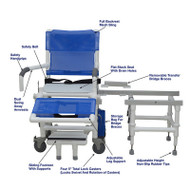 MJM Intl - Dual Shower/Transferchair W/Flat Stock Seat, 300 lbs Weight Cap. - D118-5-AF-SLIDE-N - Description