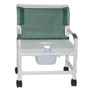 MJM Intl - Shower Chair, 24" Int. Width, 4" Twin Casters, 10 Qt. Pail, No Bar In Back, Open Front Full Support Soft Seat w/Commode Opening, 375 lbs Weight Cap. - 124-4TW-NB-FSSS