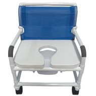 MJM Intl - Bariatric Shower Chair, 27" Int. Width (4-5" Heavy Duty Casters), Full Support Soft Seat w/Commode Opening, Full Backrest Mesh Sling, 10 Qt. Pail & Bar In Back, 500 lbs Weight Cap. - 127-5HD-WB-FSSS