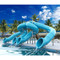 Spectrum Aquatics - Pool Slide - Quad Flume 360/90 Half Hex Deck - 1810552 - Quad flume half hex deck poolside slide features two 90° and two 360° enclosed slide flumes, half hex deck, and center steps with rails.