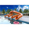 Spectrum Aquatics - Pool Slide - Quad Flume Supreme Half Hex Deck - 1810556 - Quad flume half hex deck poolside slide features four enclosed slide flumes with varying degrees of turns, half hex deck, and center steps with rails.