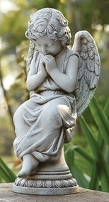 Garden Angel Collection. Praying Angel Statue. Dimensions: 14.5"H 6.5"W x  4.13"D. Resin/Stone Mix
