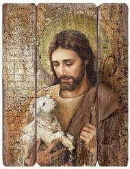 Decorative Wall Panel of Jesus Holding a Lamb